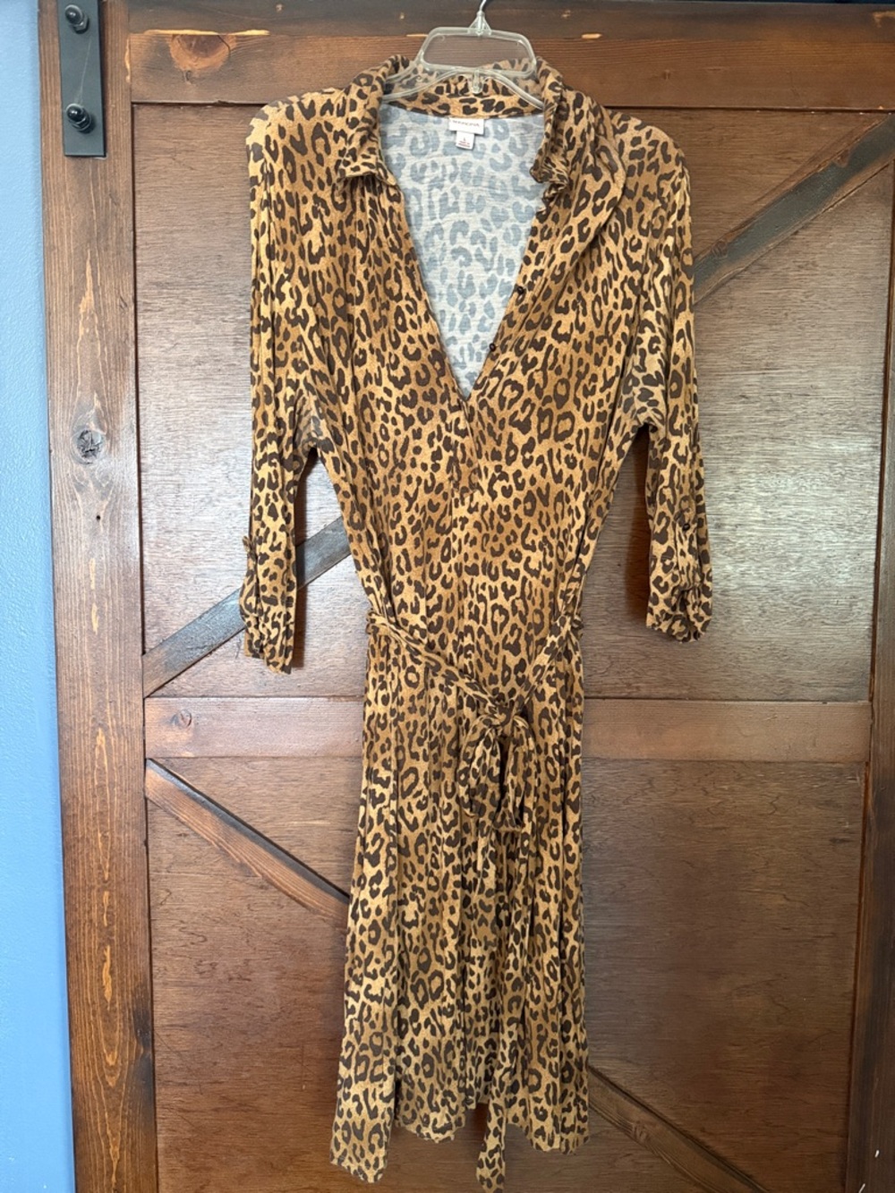 Brown Leopard Print Wrap Midi Dress